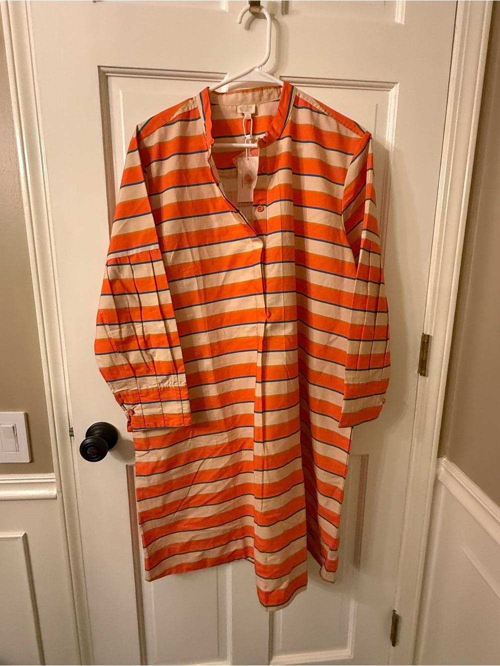 NWT Sunshine Tienda Striped Orange and Cream Button-Front Tunic Dress